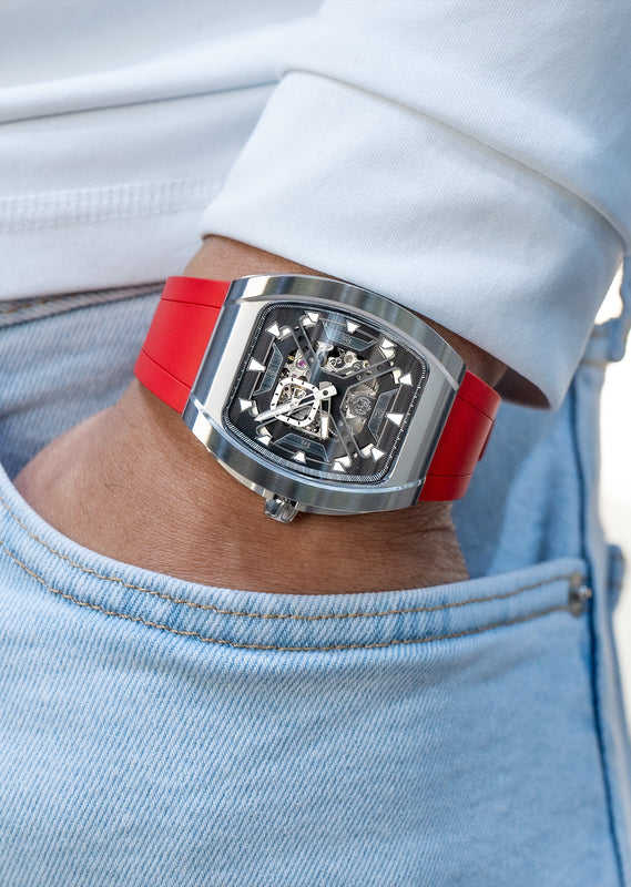Frost NYC Mens Watch - Automatic Skeleton Stainless Steel Sport Watch | FRST-01-XS | Red
