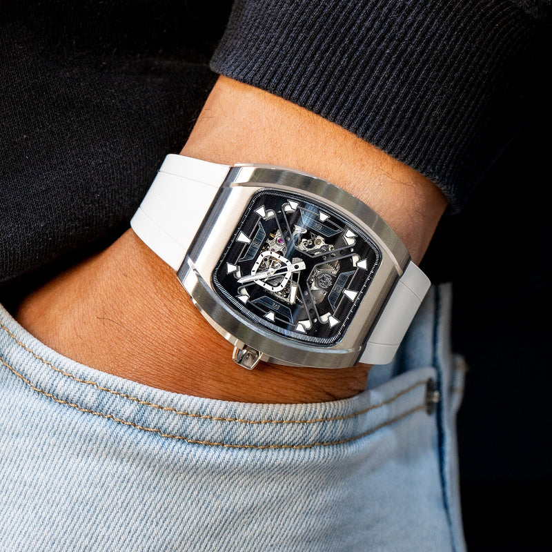 Frost NYC Mens Watch - Automatic Skeleton Stainless Steel Sport Watch | FRST-01-XS | White
