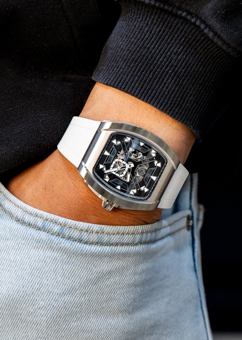 Frost NYC Mens Watch - Automatic Skeleton Stainless Steel Sport Watch | FRST-01-XS | White