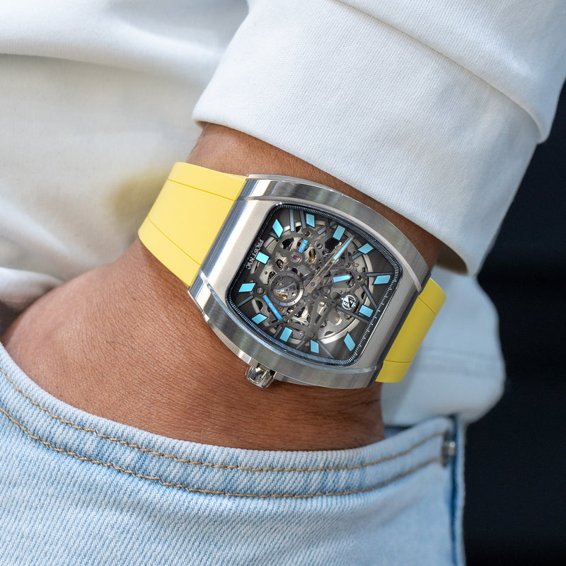 Frost NYC Mens Watch - Automatic Skeleton Stainless Steel Sport Watch | FRST-01-SS | Yellow