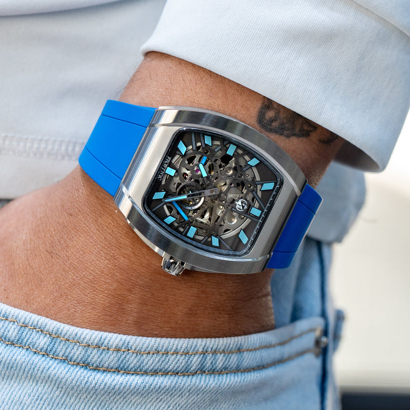 Frost NYC Mens Watch - Automatic Skeleton Stainless Steel Sport Watch | FRST-01-SS | Blue