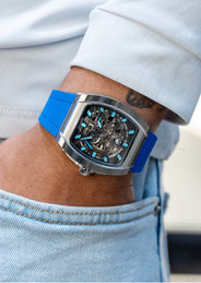Frost NYC Mens Watch - Automatic Skeleton Stainless Steel Sport Watch | FRST-01-SS | Blue