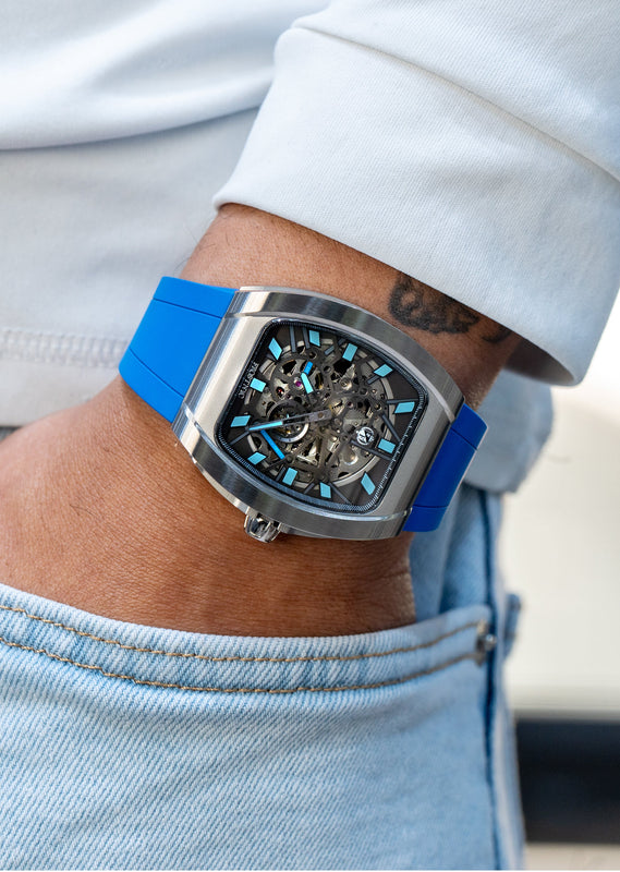 Frost NYC Mens Watch - Automatic Skeleton Stainless Steel Sport Watch | FRST-01-SS | Blue