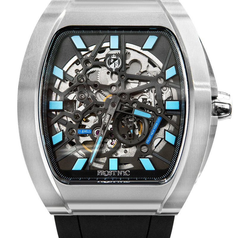 Frost NYC Mens Watch - Automatic Skeleton Stainless Steel Sport Watch | FRST-01-SS | Black