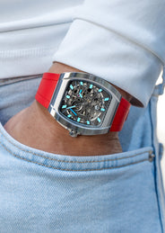 Frost NYC Mens Watch - Automatic Skeleton Stainless Steel Sport Watch | FRST-01-SS | Red
