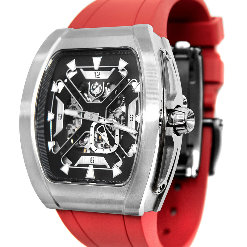 Frost NYC Mens Watch - Automatic Skeleton Stainless Steel Sport Watch | FRST-01-XS | Red