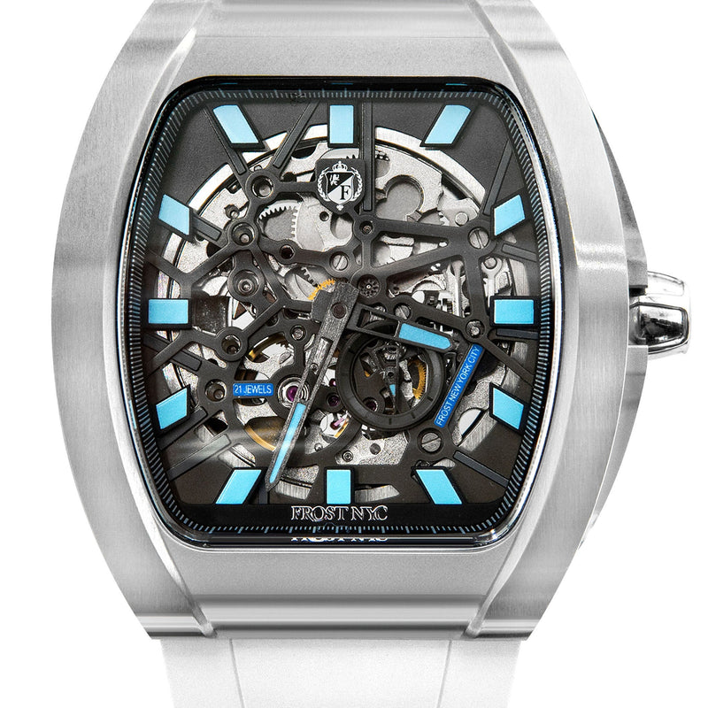 Frost NYC Mens Watch - Automatic Skeleton Stainless Steel Sport Watch | FRST-01-SS | White