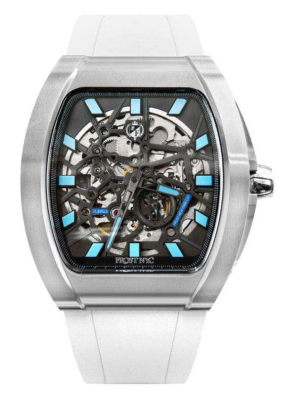 Frost NYC Mens Watch - Automatic Skeleton Stainless Steel Sport Watch | FRST-01-SS | White
