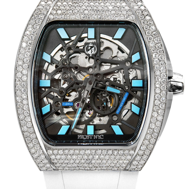 Frost NYC Mens Watch - Automatic Skeleton Stainless Steel Diamond Sport Watch | FRST-01-SS-D | White