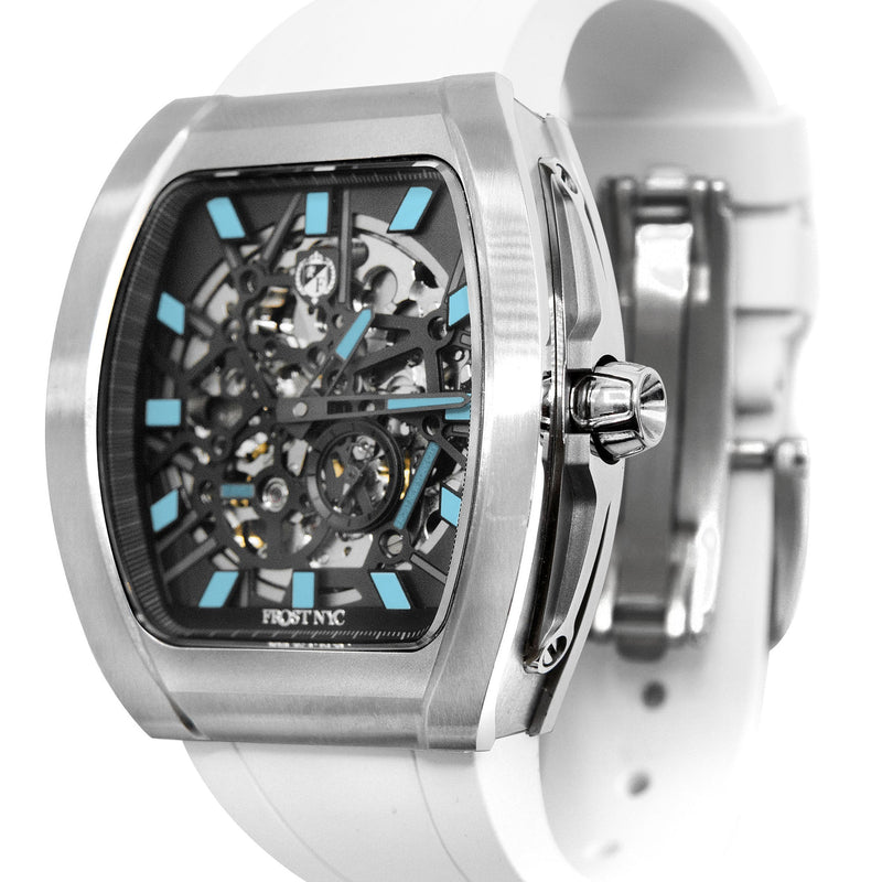 Frost NYC Mens Watch - Automatic Skeleton Stainless Steel Sport Watch | FRST-01-SS | White