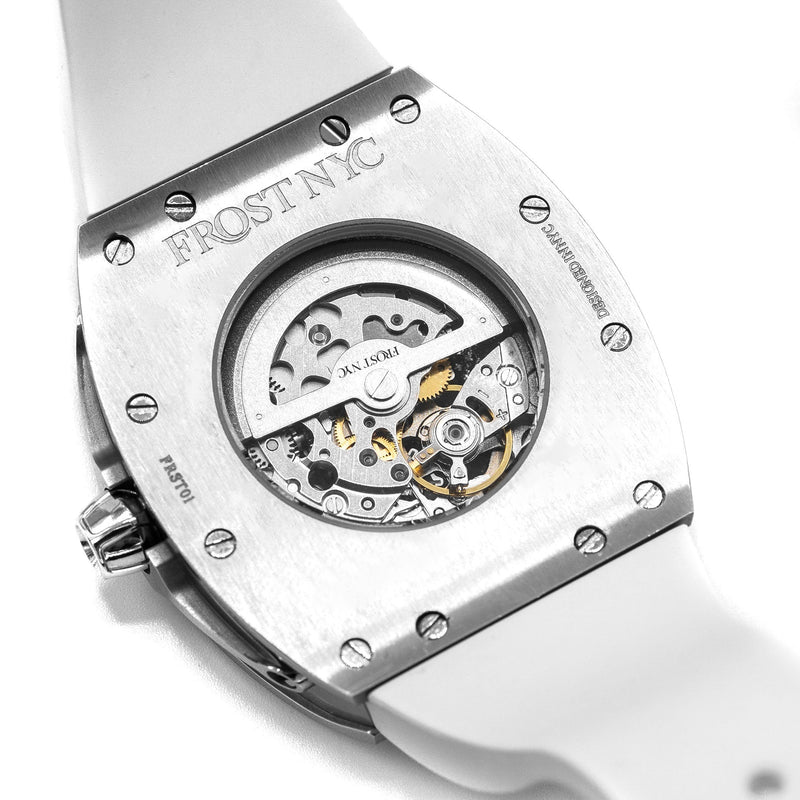 Frost NYC Mens Watch - Automatic Skeleton Stainless Steel Diamond Sport Watch | FRST-01-SS-D | White