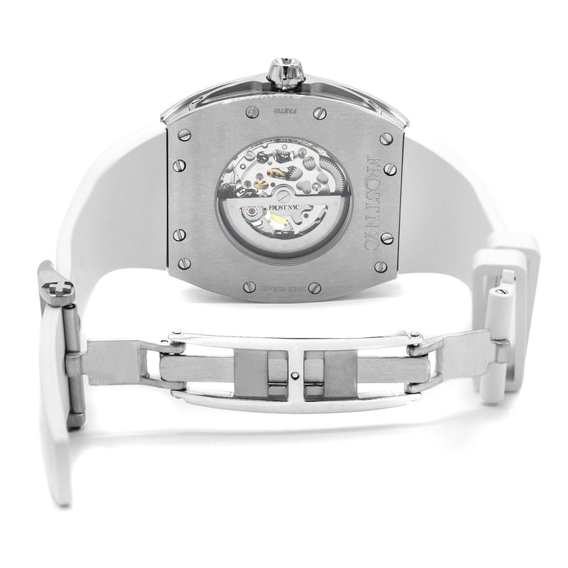 Frost NYC Mens Watch - Automatic Skeleton Stainless Steel Diamond Sport Watch | FRST-01-SS-D | White