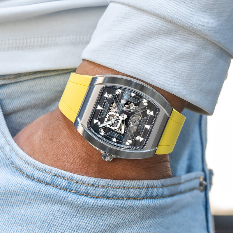 Frost NYC Mens Watch - Automatic Skeleton Stainless Steel Sport Watch | FRST-01-XS | Yellow