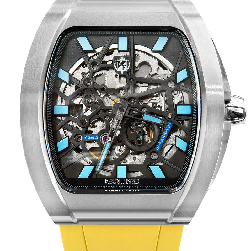 Frost NYC Mens Watch - Automatic Skeleton Stainless Steel Sport Watch | FRST-01-SS | Yellow
