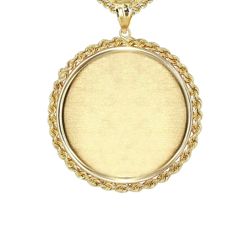 14K Yellow Gold Round Rope Link Picture Pendant Necklace | Appx. 1.2 Inch