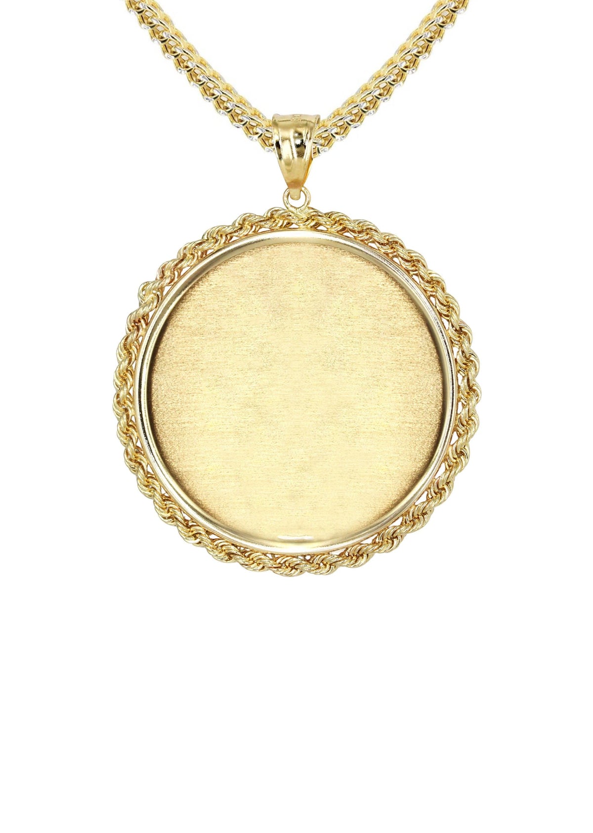 14K Yellow Gold Round Rope Link Picture Pendant Necklace | Appx. 1.2 Inch