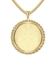 14K Yellow Gold Round Rope Link Picture Pendant Necklace | Appx. 1.2 Inch