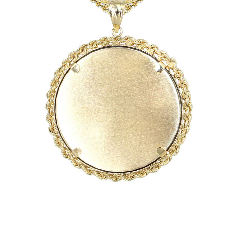 14K Yellow Gold Round Rope Link Picture Pendant Necklace | Appx. 1.2 Inch