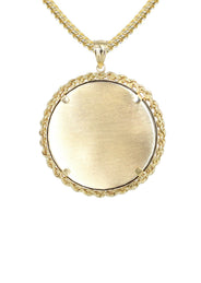 14K Yellow Gold Round Rope Link Picture Pendant Necklace | Appx. 1.2 Inch