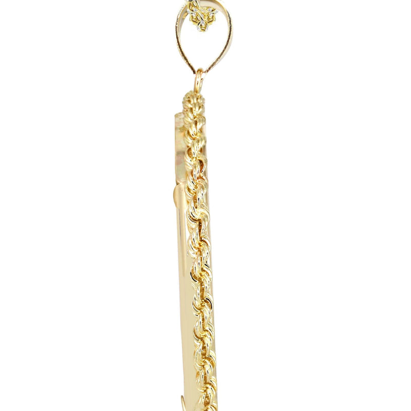 14K Yellow Gold Round Rope Link Picture Pendant Necklace | Appx. 1.2 Inch