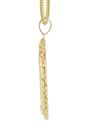 14K Yellow Gold Round Rope Link Picture Pendant Necklace | Appx. 1.2 Inch