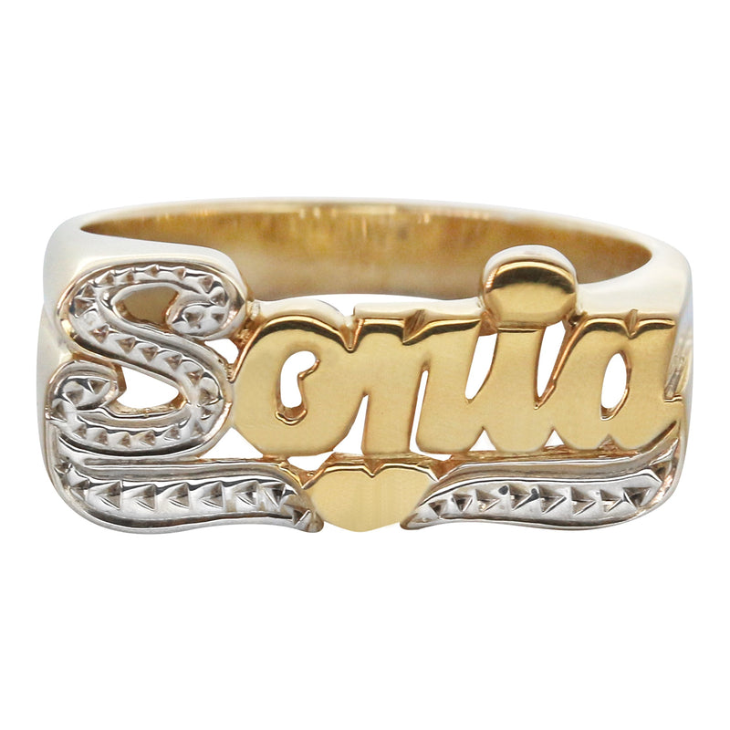 14K Two Tone Diamond Cut Gold Name Ring | Appx. 3.7 Grams