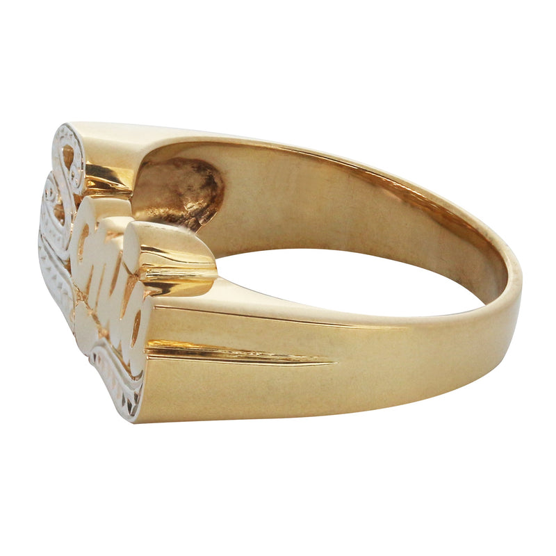 14K Two Tone Diamond Cut Gold Name Ring | Appx. 3.7 Grams