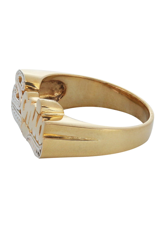 14K Two Tone Diamond Cut Gold Name Ring | Appx. 3.7 Grams
