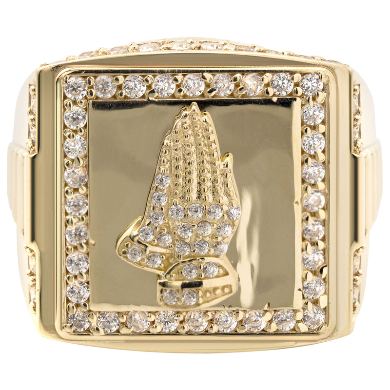 10K Gold Cz Praying Hands Ring For Men | 6 Grams