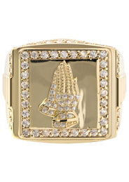 10K Gold Cz Praying Hands Ring For Men | 6 Grams