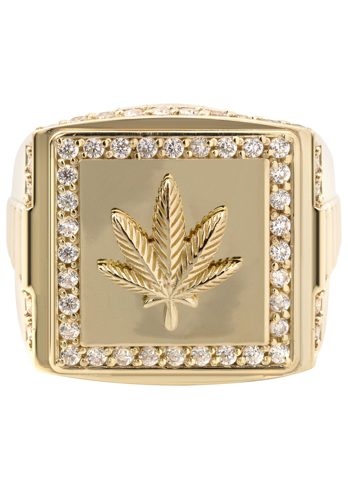 10K Gold Cz Marihuana Leaf Ring For Men | 6 Grams