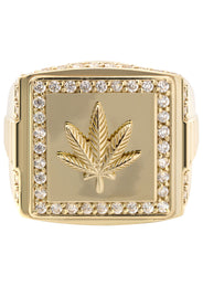 10K Gold Cz Marihuana Leaf Ring For Men | 6 Grams