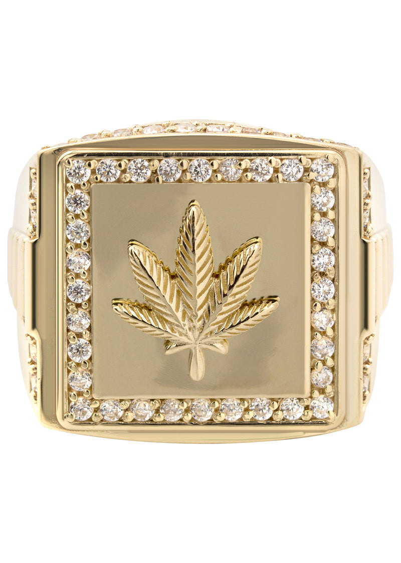 10K Gold Cz Marihuana Leaf Ring For Men | 6 Grams