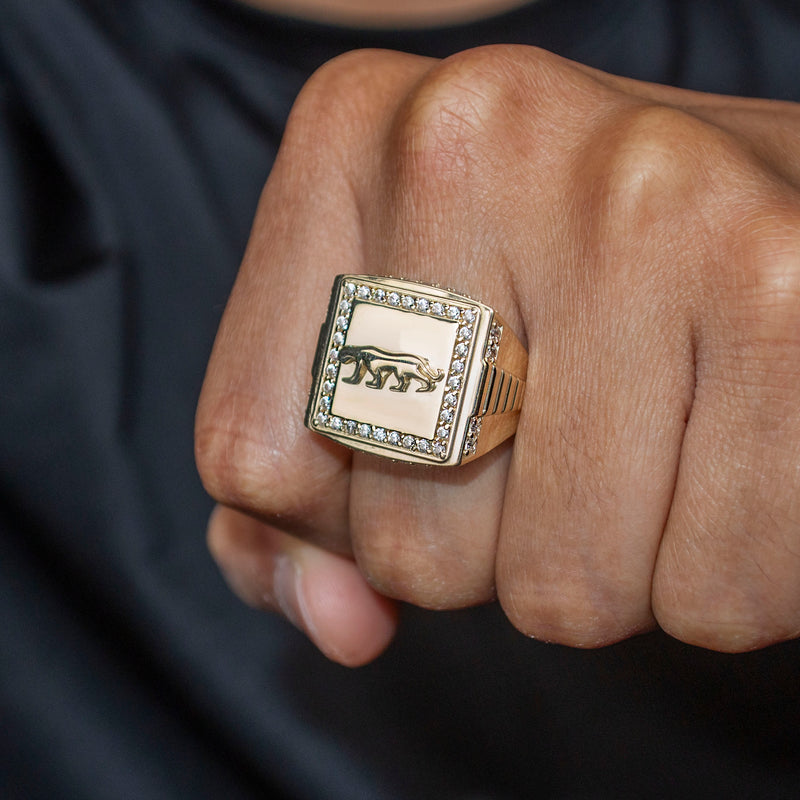 10K Gold Cz Tiger Ring For Men | 6 Grams