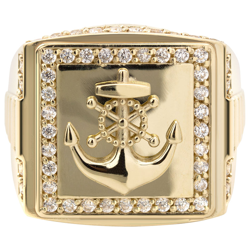 10K Gold Cz Anchor Ring For Men | 6 Grams