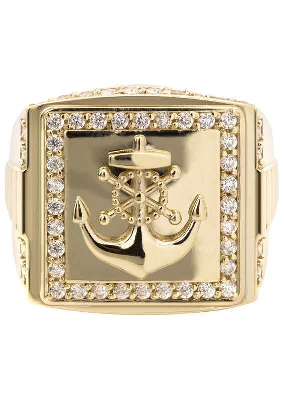 10K Gold Cz Anchor Ring For Men | 6 Grams