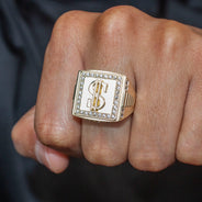 10K Gold Cz Money Sign Ring For Men | 6 Grams