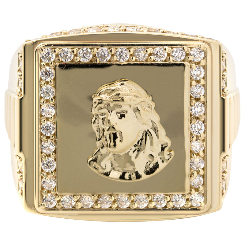 10K Gold Cz Jesus Ring For Men | 6 Grams