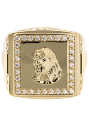 10K Gold Cz Jesus Ring For Men | 6 Grams