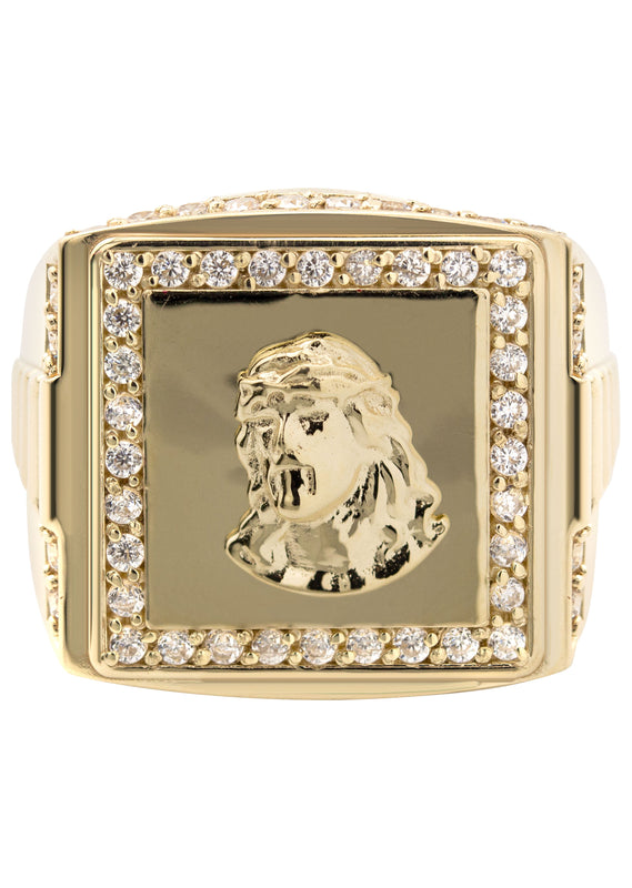 10K Gold Cz Jesus Ring For Men | 6 Grams