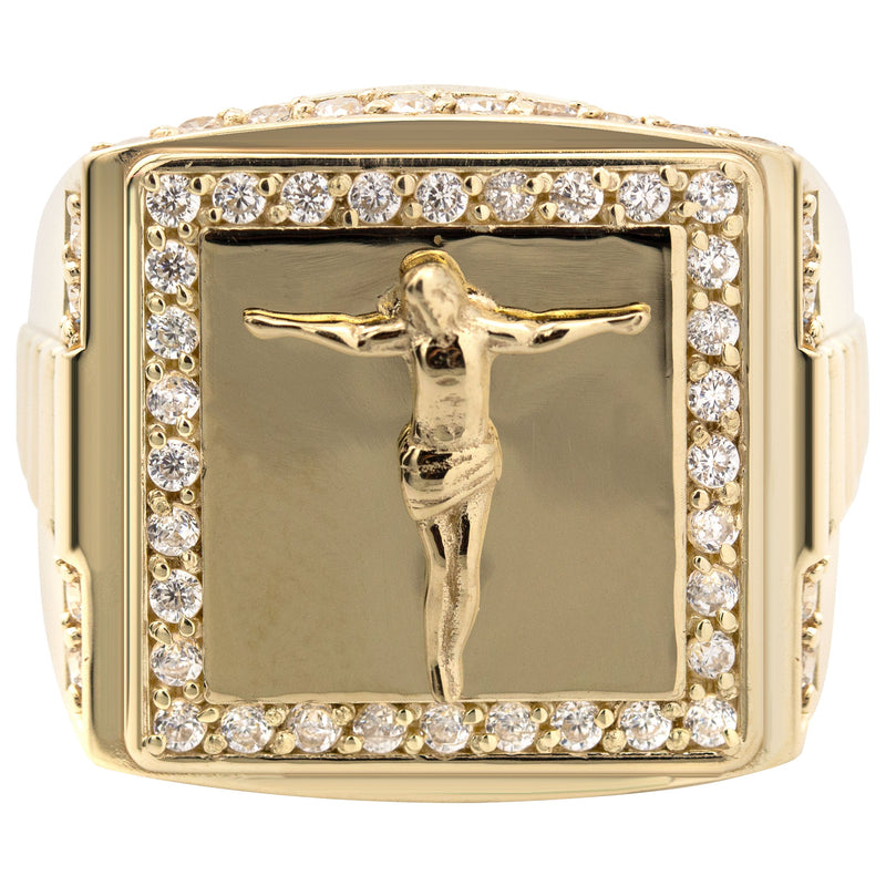 10K Gold Cz Jesus Ring For Men | 6 Grams