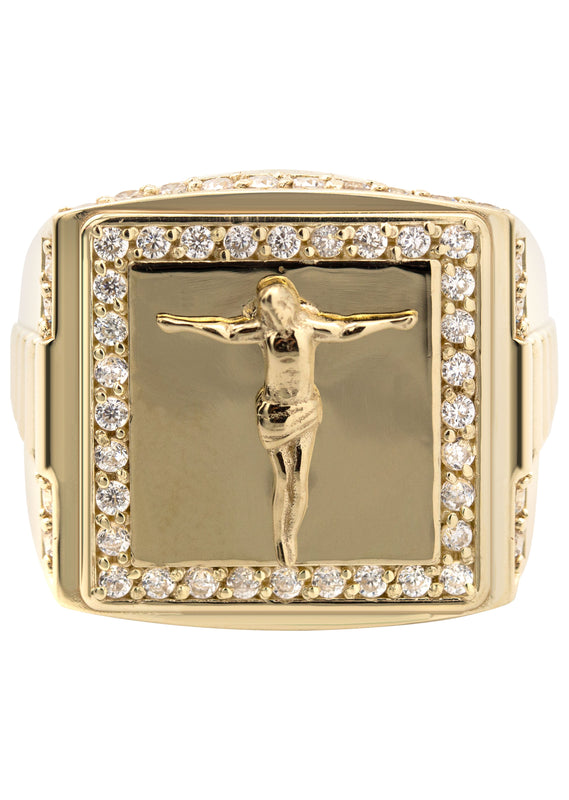 10K Gold Cz Jesus Ring For Men | 6 Grams