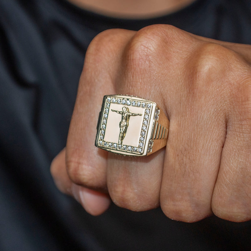 10K Gold Cz Jesus Ring For Men | 6 Grams