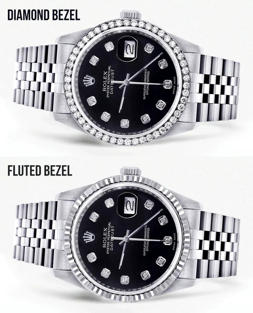 Rolex Datejust Watch 16014 for Men| 36M | Diamond Black Dial | Jubilee Band