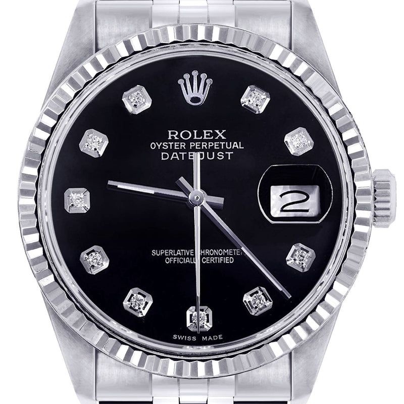 Mens Rolex Datejust Watch 16200  | 36Mm | Black Dial | Jubilee Band