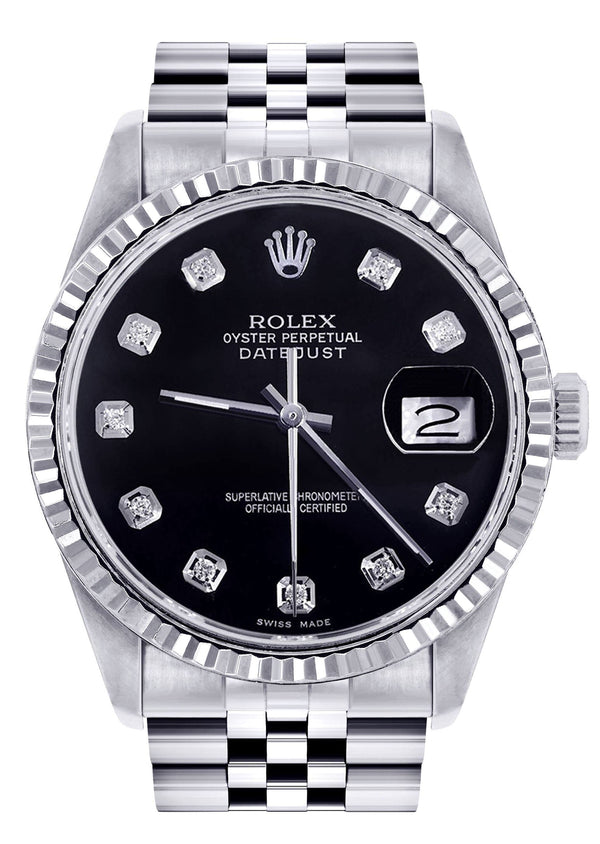 Mens Rolex Datejust Watch 16200  | 36Mm | Black Dial | Jubilee Band