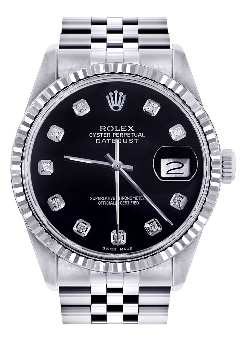 Mens Rolex Datejust Watch 16200  | 36Mm | Black Dial | Jubilee Band