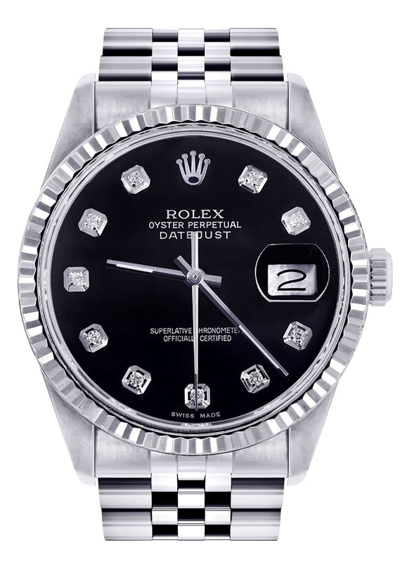 Mens Rolex Datejust Watch 16200  | 36Mm | Black Dial | Jubilee Band