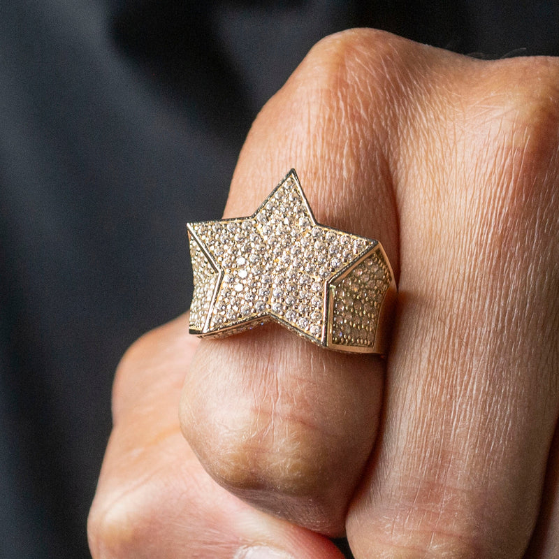 10K Gold Cz Star Ring For Men | 7 Grams
