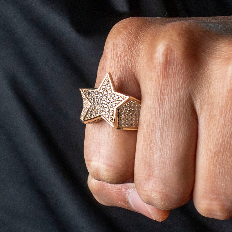 10K Gold Cz Star Ring For Men | 7 Grams